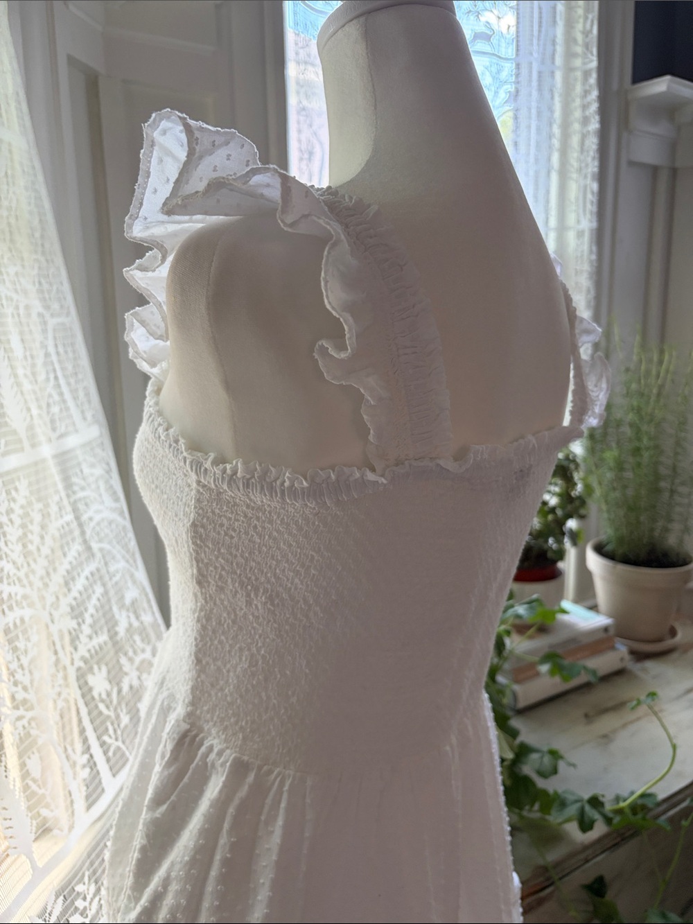 J. Crew White Smocked Tiered Swiss Dot Polkadot Maxi Dress with Ruffle Straps - Picture 4 of 9